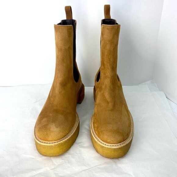 New FRAME Le Canon Platform Women’s Chelsea Boot in Chamois SZ 38.5 ($598) - Picture 2 of 12